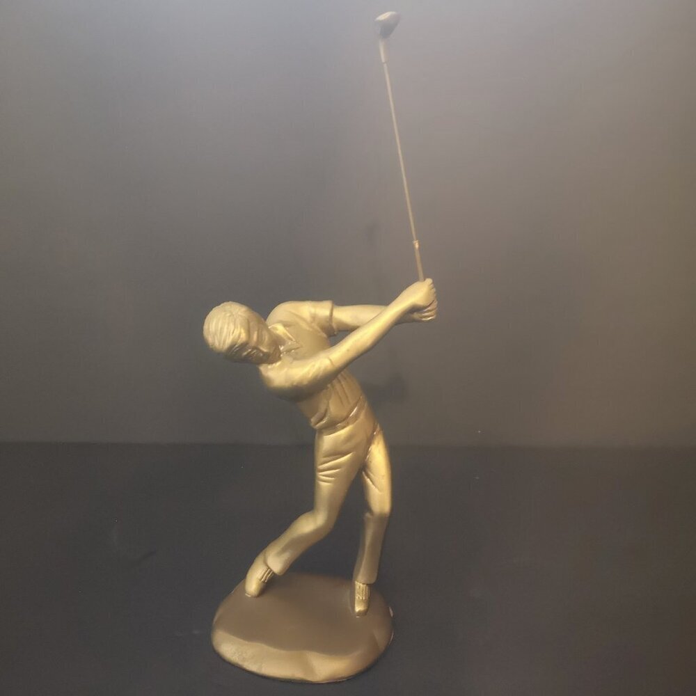 Vintage Solid Brass Golfer Includes Removable Club Statue 6 1/2" Dull Finish